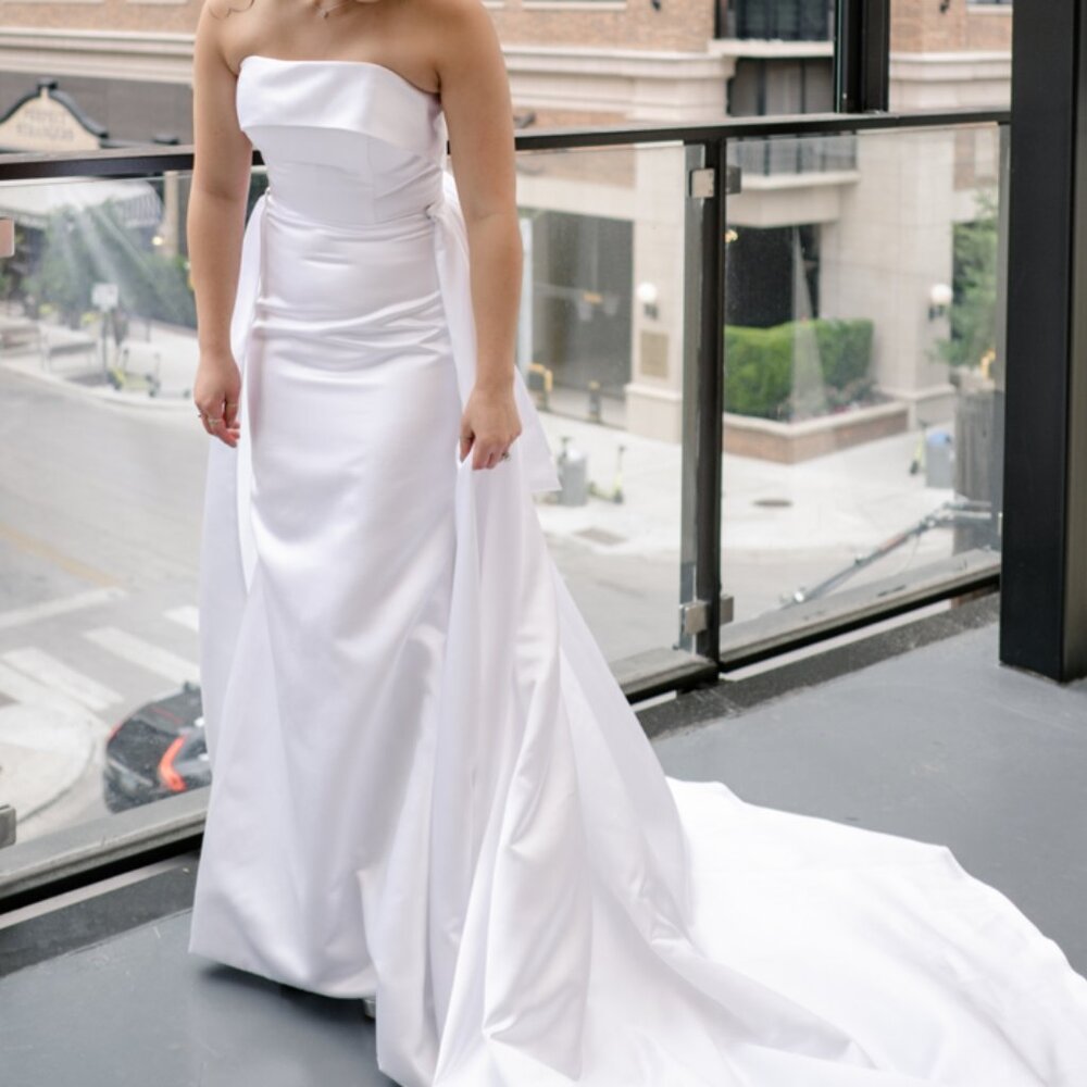 Elegant Satin Mermaid Wedding Dress With Detachable Bow and Train - Picture 3 of 15